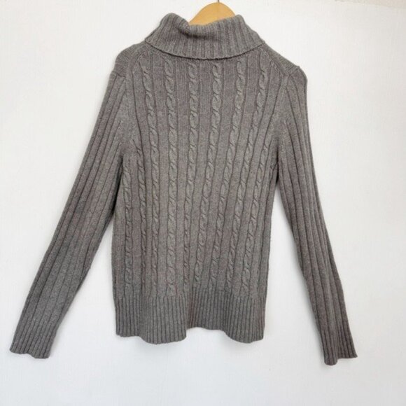 J Crew Angora & wool Cambridge Chunky Cable Knit Turtleneck Sweater Grey Large - Picture 3 of 9